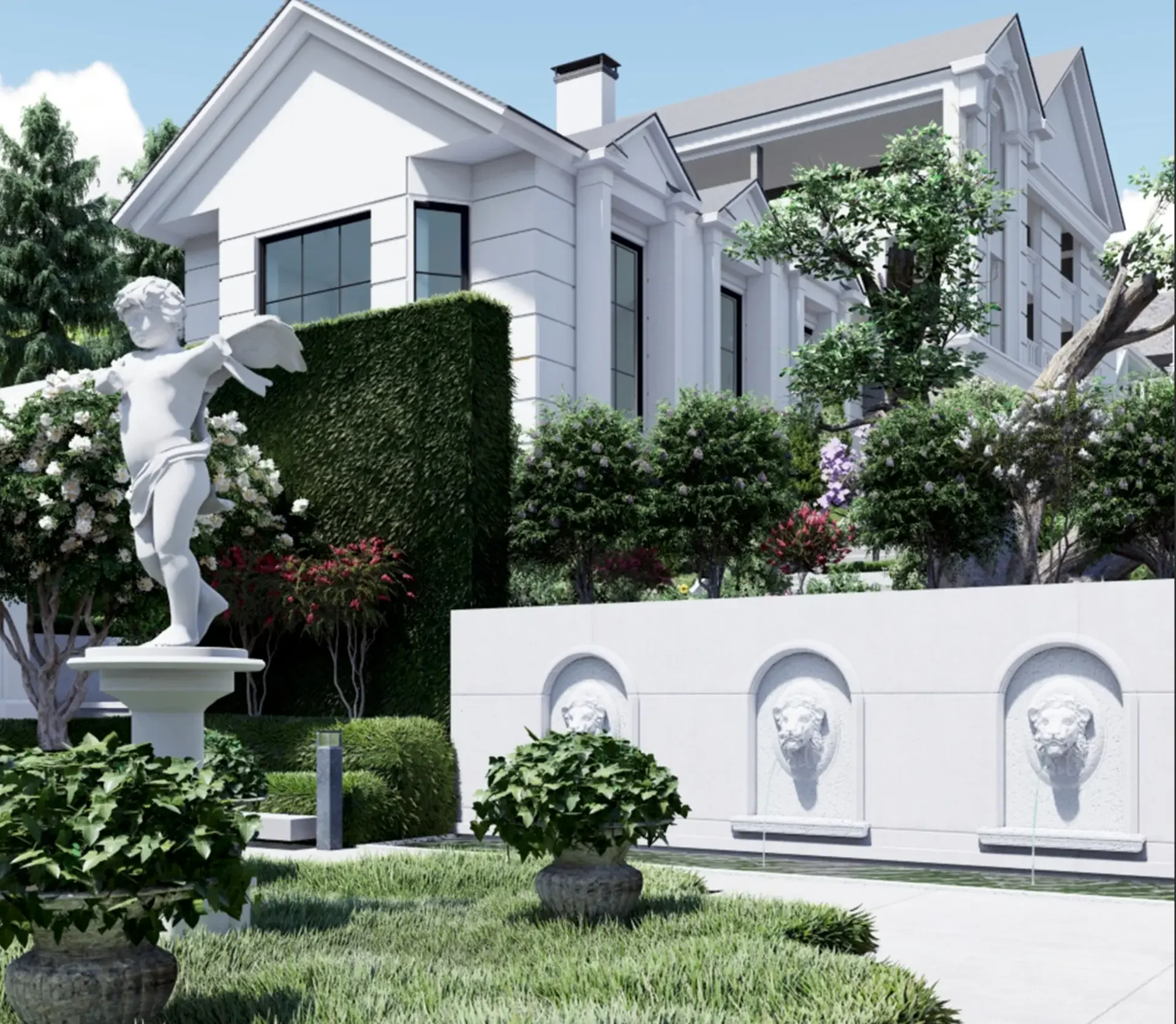 Ferienhaus Teheran: klassisch geprägte Villa mit Innenhof, Brunnen und Gartenanlage, Entwurf MR Architekten