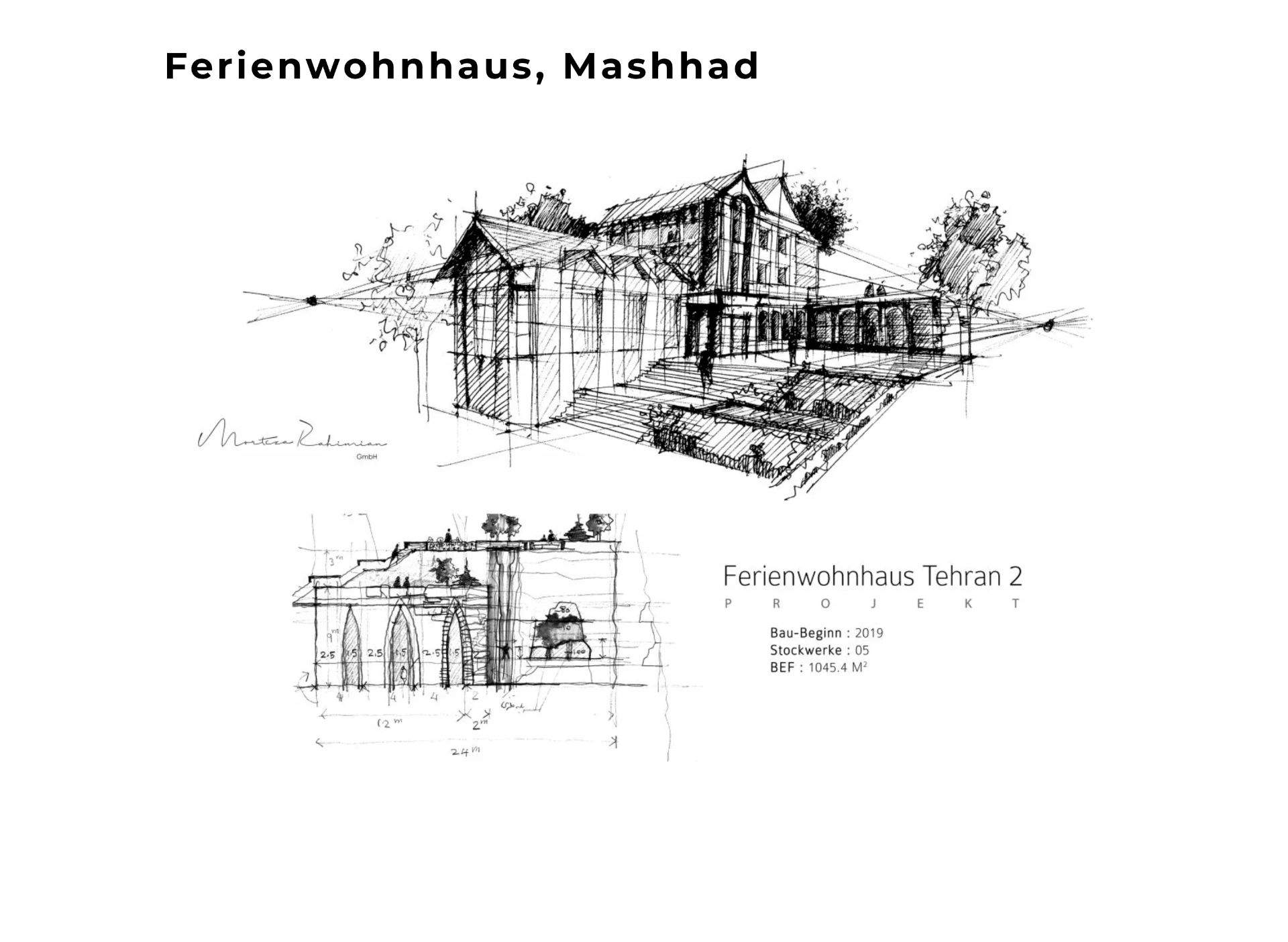 Ferienhaus Teheran: klassisch geprägte Villa mit Innenhof, Brunnen und Gartenanlage, Entwurf MR Architekten