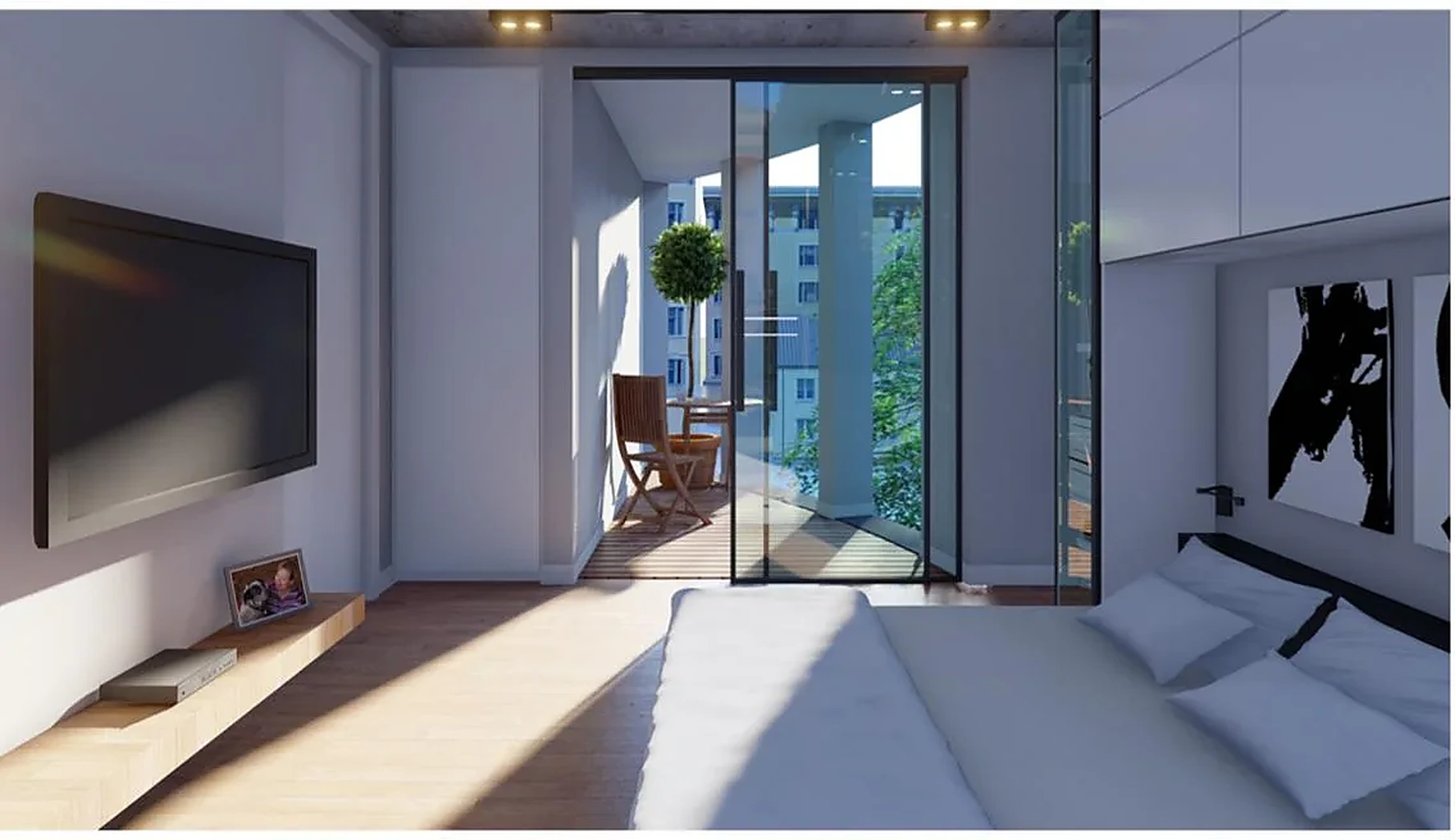 Umnutzung eines Bürogebäudes zu Long-Stay-Apartments in Mannheim, Straßenansicht mit Holzlamellen und Balkonen