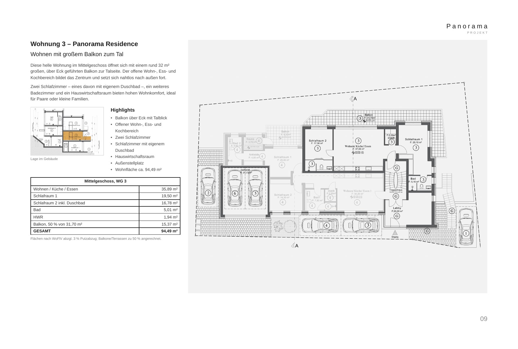 Aktueller Grundriss WE 3 – Panorama Residence
